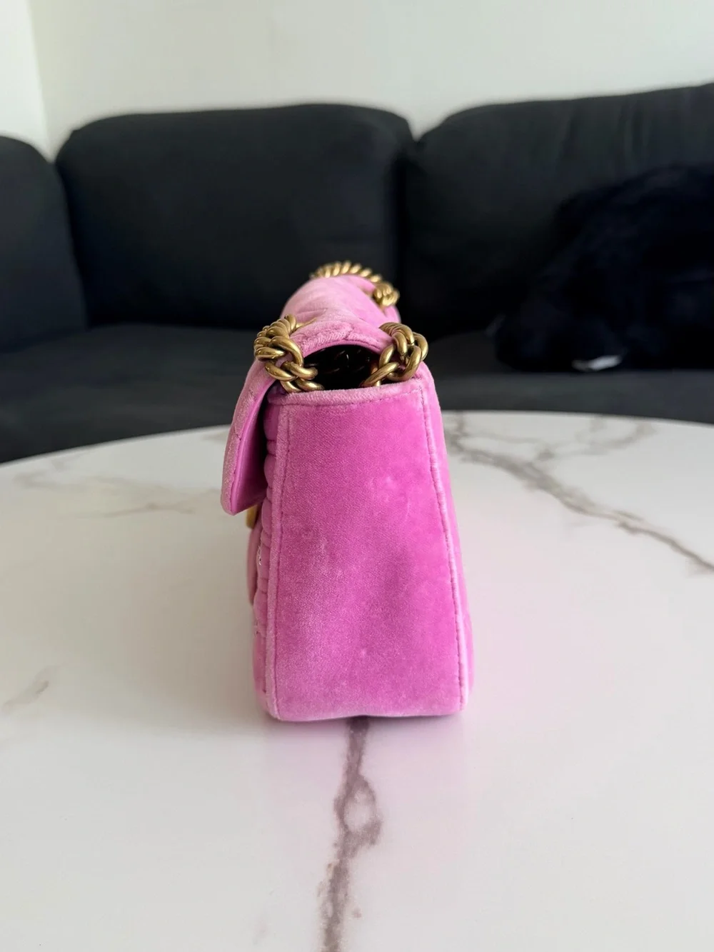 Gucci GG Marmont Pink Velvet Crystal Embellished Shoulder Bag